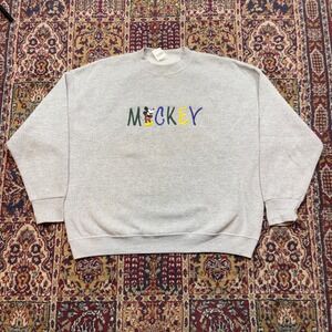 Disney‎ Mickey and Co Sweatshirt Gray Embroidered Mickey Mouse Crewneck 1XL